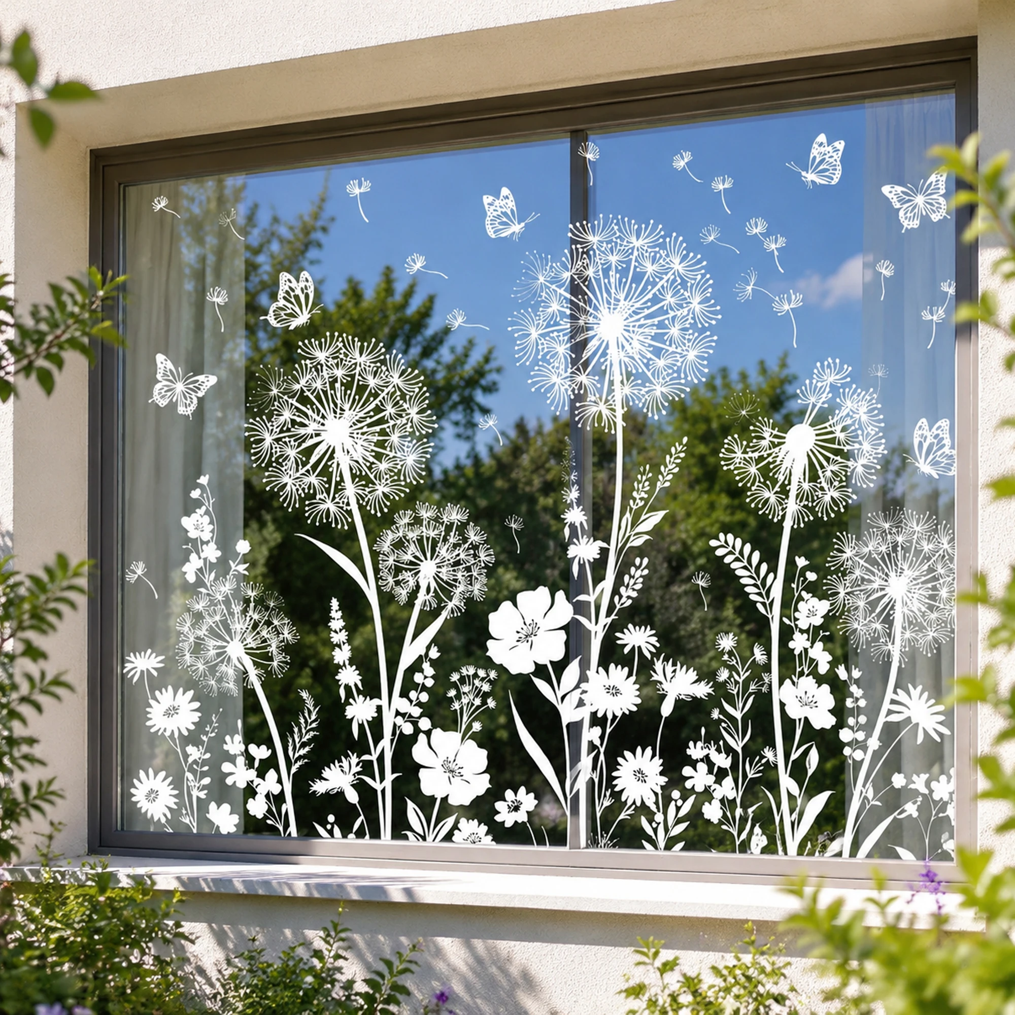 Löwenzahn-Fensteraufkleber, abnehmbarer Glasaufkleber für Wohnzimmer, Schlafzimmer, Balkon, Tür, Sichtschutz, Blumenmuster, statisch haftend, Heimdekoration