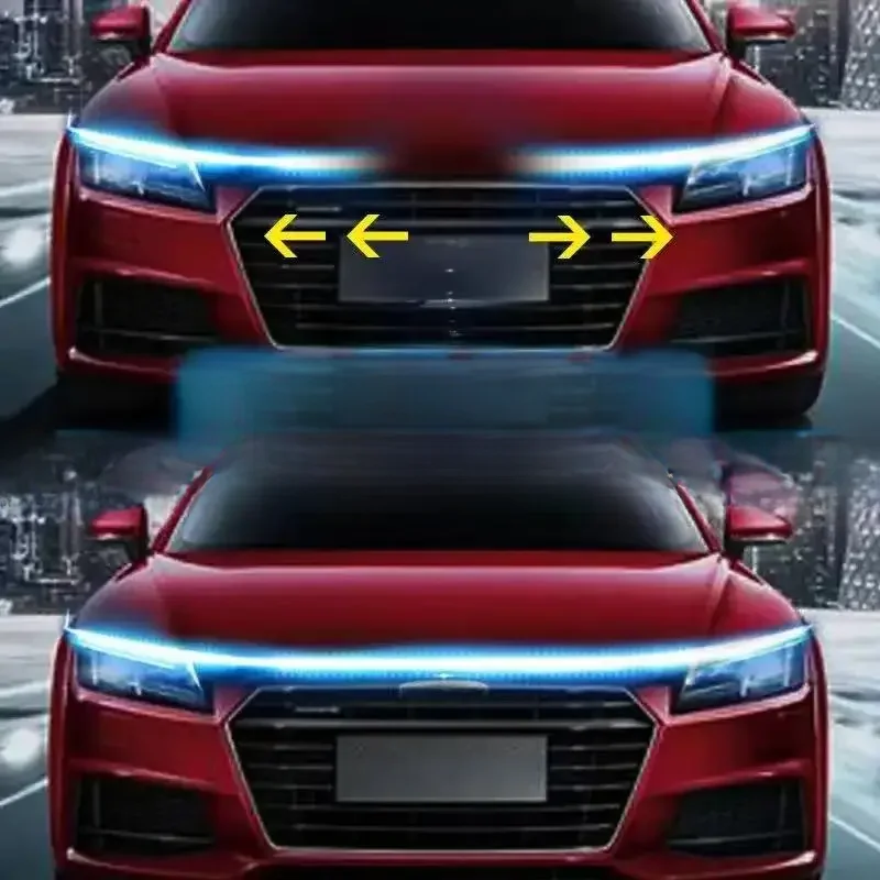 1pc Dynamic meteor Led Car Hood Lights Strip Universal Engine Hood Guide Decorative Light Bar Auto Headlights Car Running Light