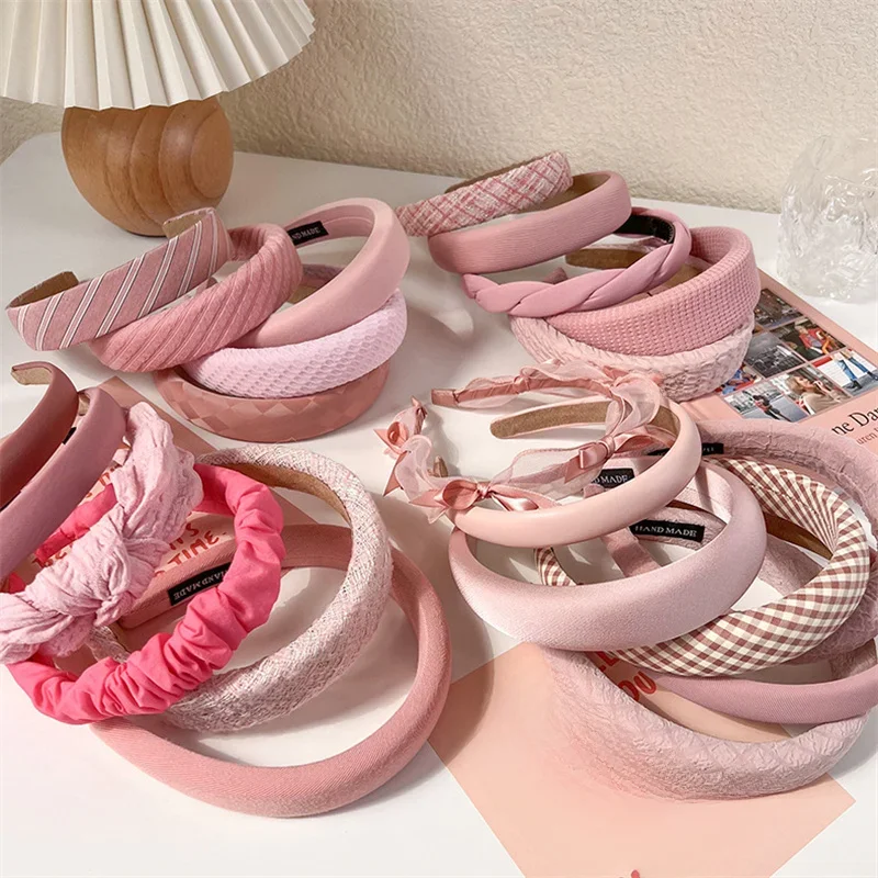 Różowa kolekcja obręcz do włosów Hairband kobiety moda z pałąkiem na głowę szerokie wyściełane nakrycia głowy dziewczyny słodkie słodkie opaski do włosów akcesoria do włosów nowość — zdjęcie 2