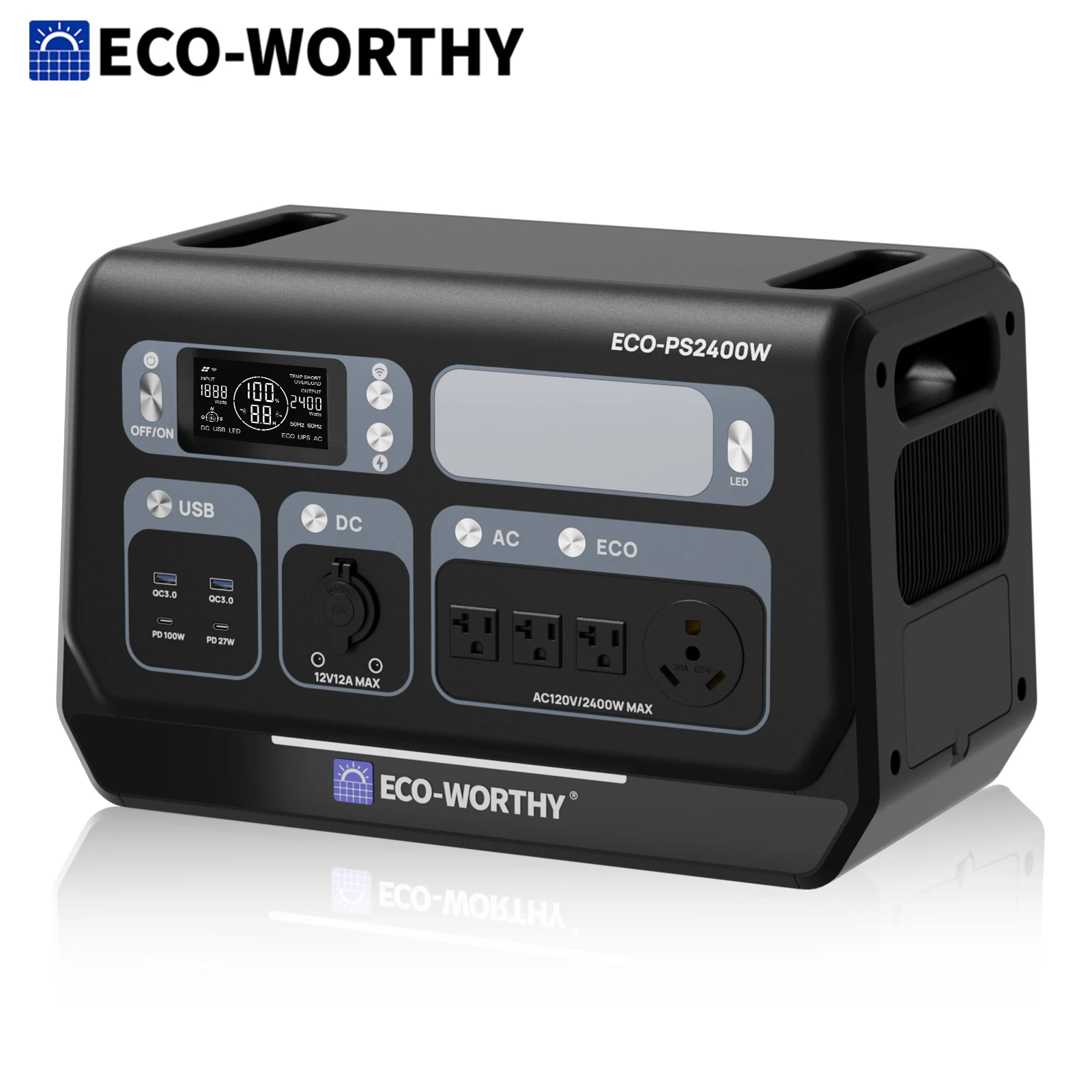ECO-WORTHY 2400W 2048Wh Portable Power Station LiFePO4 Battery Camping Motorhome