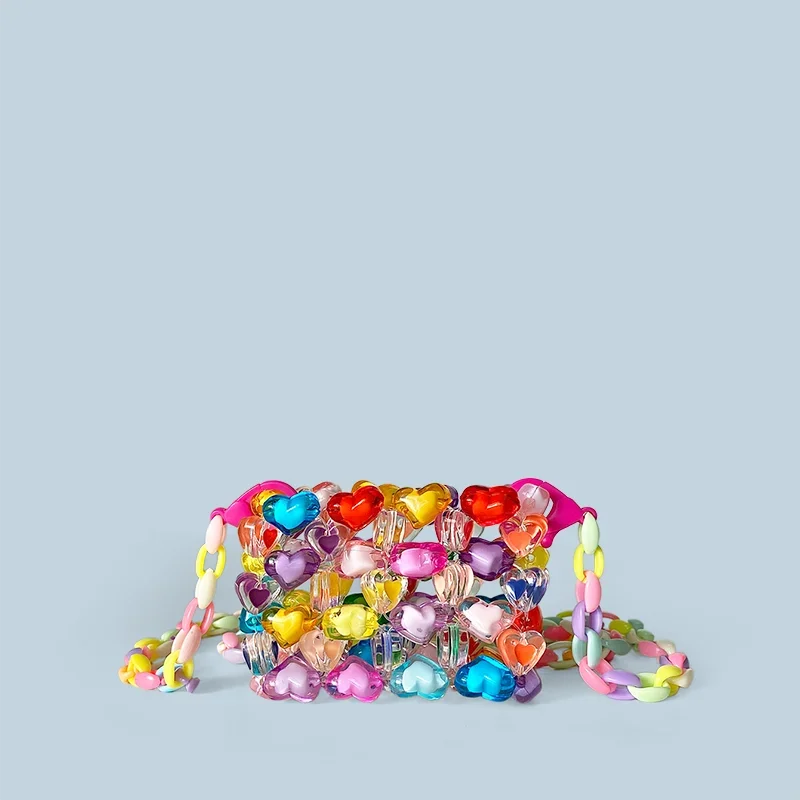 Nowa torebka Jelly Rainbow Love Bead Bag Ręcznie tkana torebka damska Dopamina Torebka krzyżowa w kształcie serca Mini — zdjęcie 2