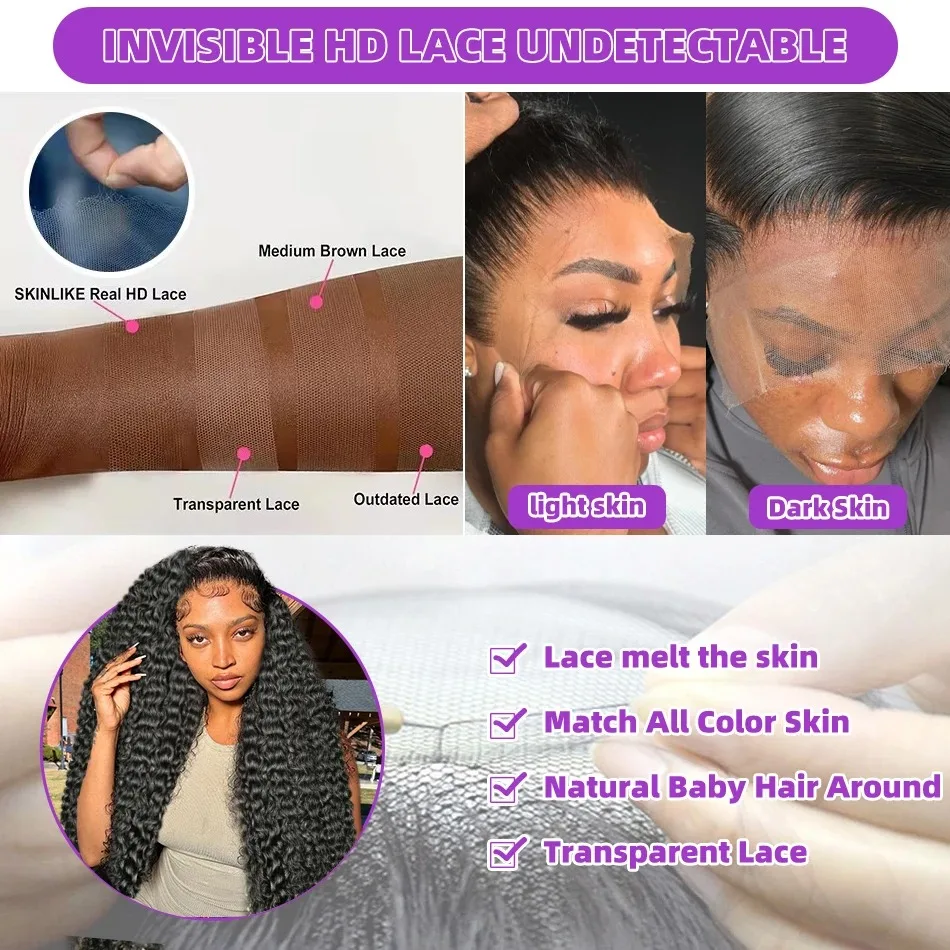 200 Density 13X6 HD Lace Frontal Curly Wigs Human Hair 30 40 Inch Loose Deep Wave 13X5 Transparent Lace Front Wet And Wavy Wig image 6