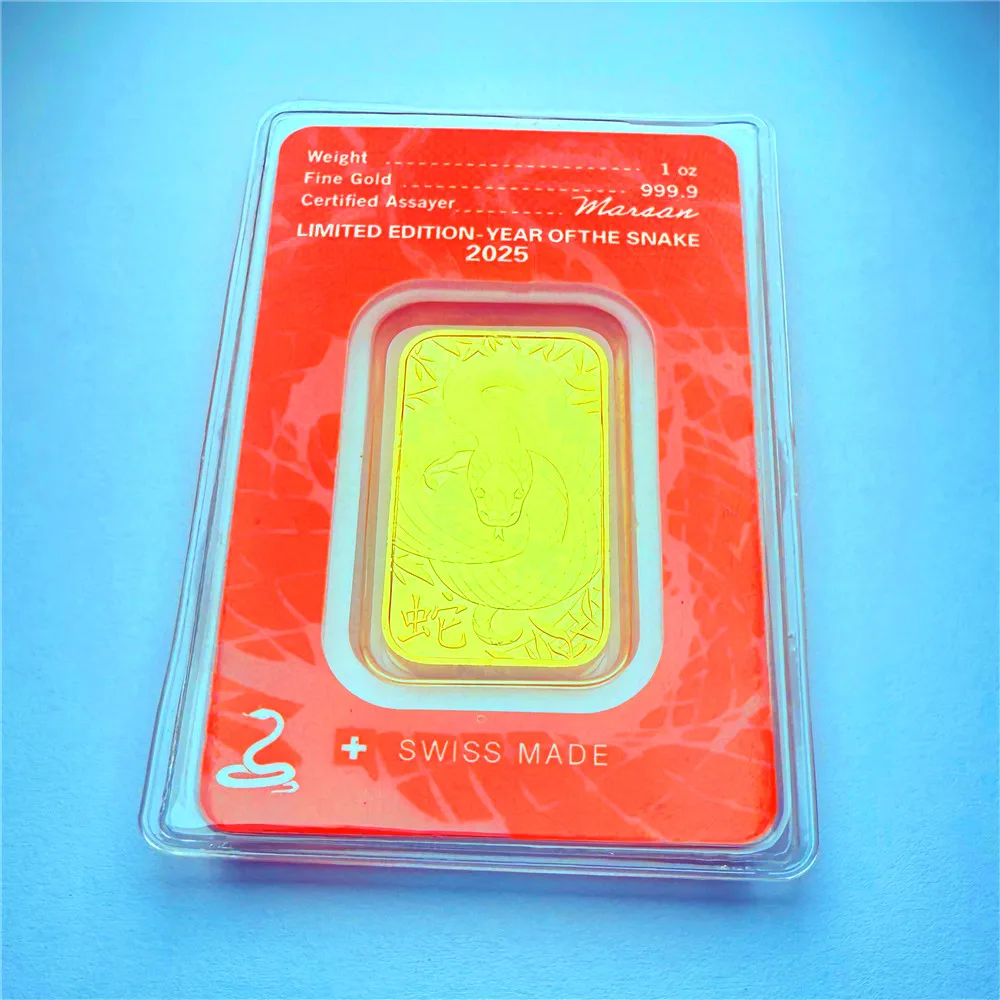 1 oz Gold Bar Argor Heraeus 2025 Lunar Year of the Snake Acrylic Seal Packaging Independent Serial Number Brass Core Gold Plated