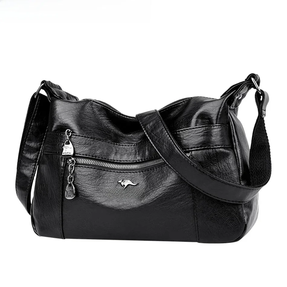 Dwukomorowe torby na ramię o dużej pojemności dla kobiet, miękka skóra, luksusowe markowe torebki, vintage damska torba listonoszka crossbody. — zdjęcie 2
