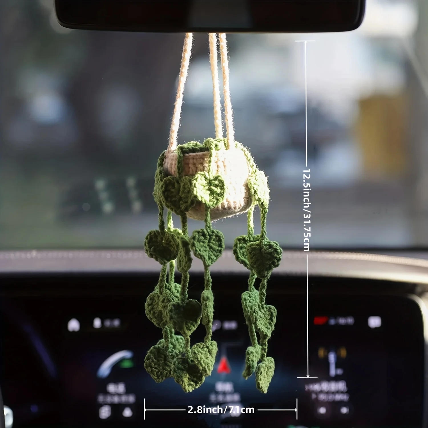 Cestino sospeso all'uncinetto per piante per auto Boho, pianta sospesa per decorazioni per auto, accessori per auto, accessori per specchietti retrovisori per ornamenti per auto C