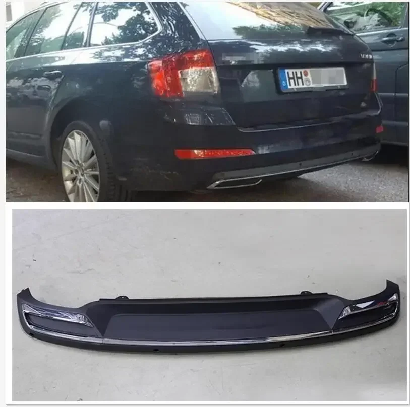 Wysokiej jakości czarny PP dyfuzor tylnego zderzaka, Auto samochód tylna warga z chrome linii dla skoda Octavia 4dr lub 5dr 2014 2015 2016 2017 — zdjęcie 2