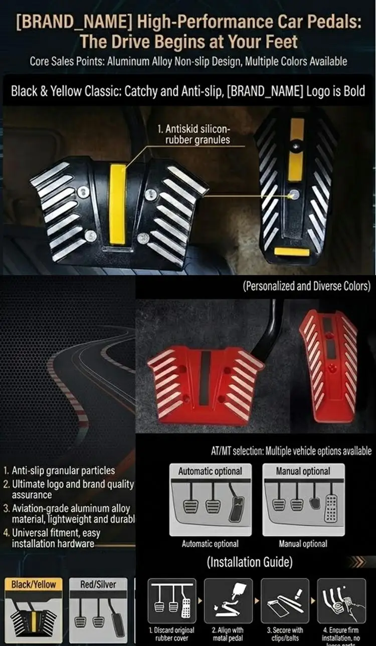 Auto-Pedal Aluminium Universal Auto-Fußpedal Manuelle Automatikgetriebe Metallabdeckung Set Kit Auto-Pedal Rot Schwarz Auto-Zubehör – Detail 2