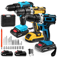 Cordless Electric Impact Drill Screwdriver High Power Rechargeable Electric Screwdriver Household Drill DIY Tools With 2 Battery