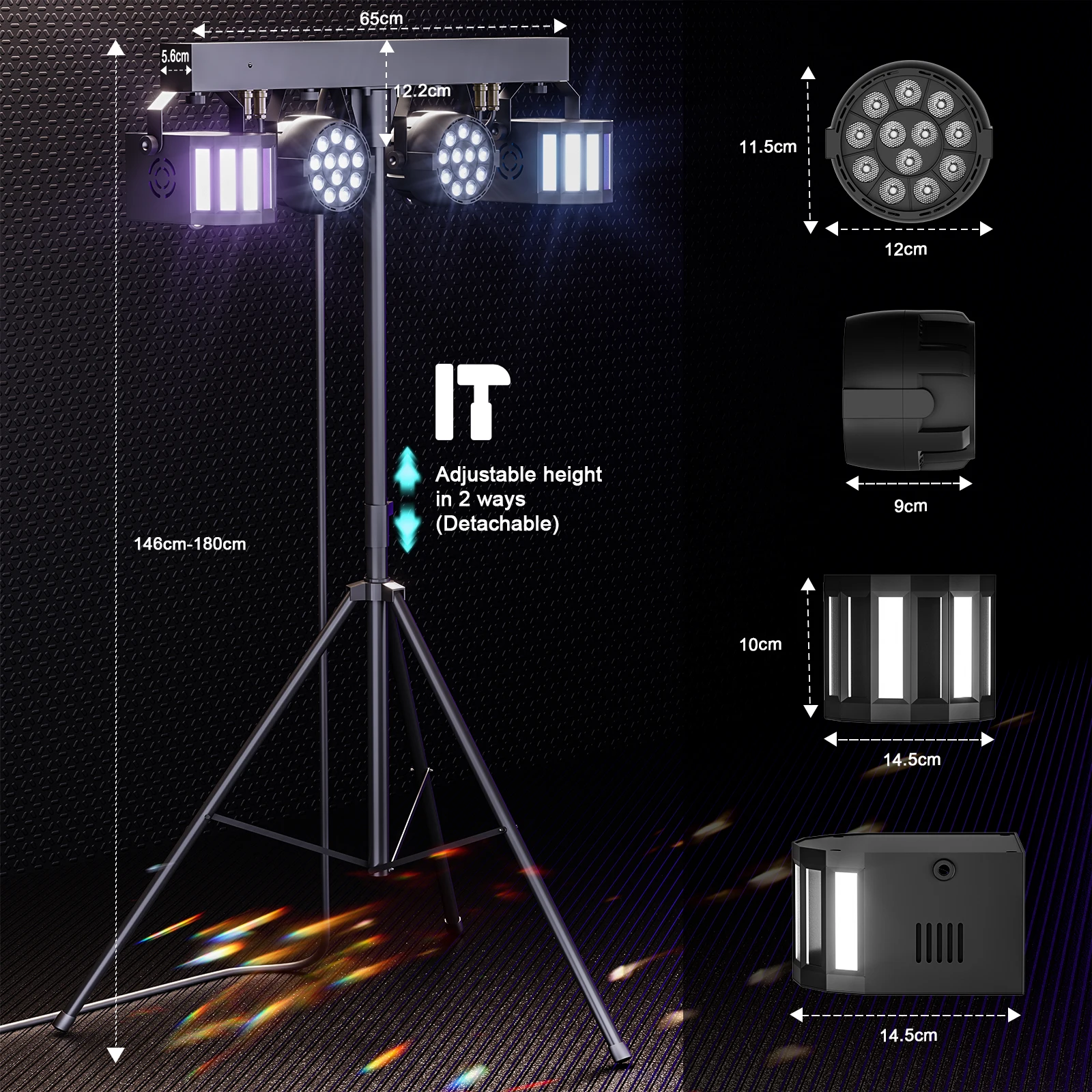 Combination Bracket Lights LED Par Light RGBW Stage Effect Lighting Projector for Concert Wedding Birthday Disco Party, with Bag