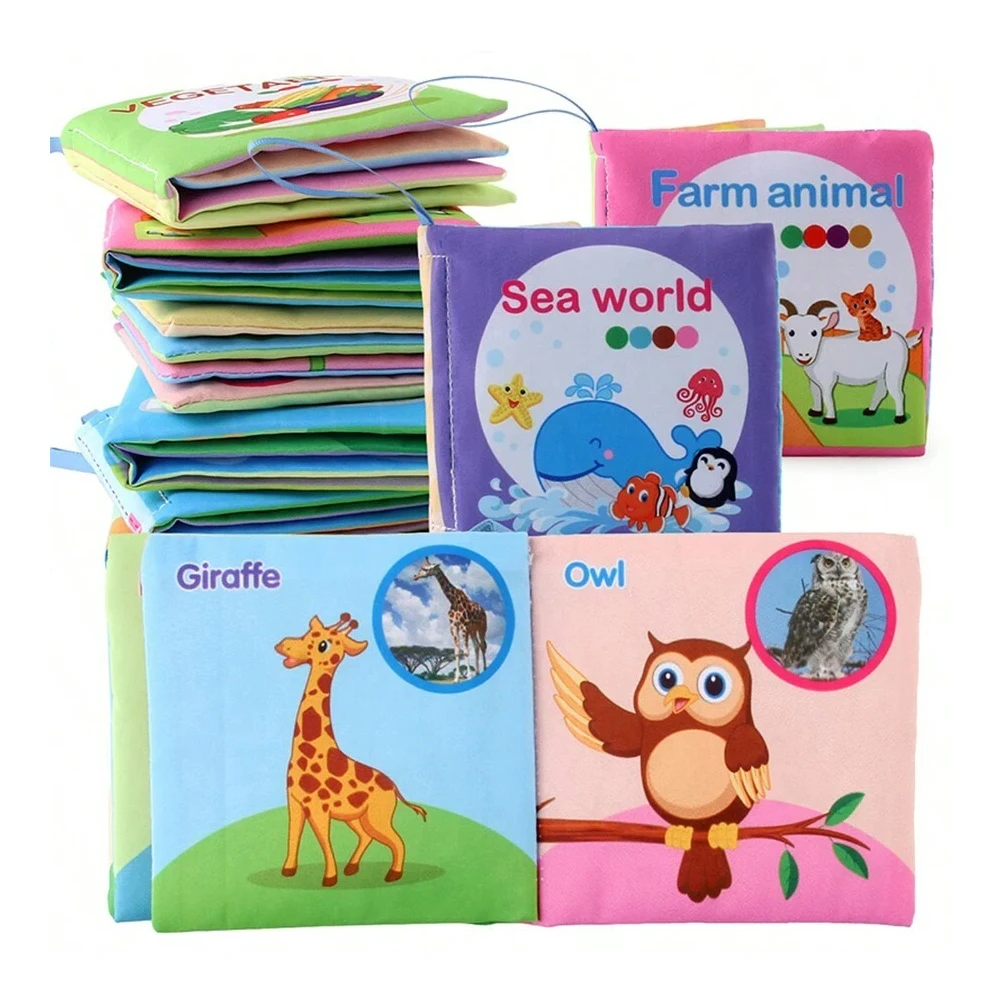 Livros de pano brinquedos do bebê, livros de aprendizagem do bebê de tecido colorido toque e sentir sons crinkle, para o dia das bruxas ação de graças natal