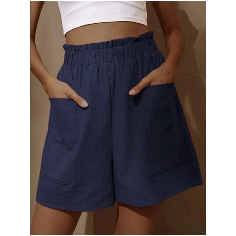 Women Casual Shorts Summer High Waisted Pockets Loose White Shorts Solid Color Oversized Five Point Shorts Women Clothing