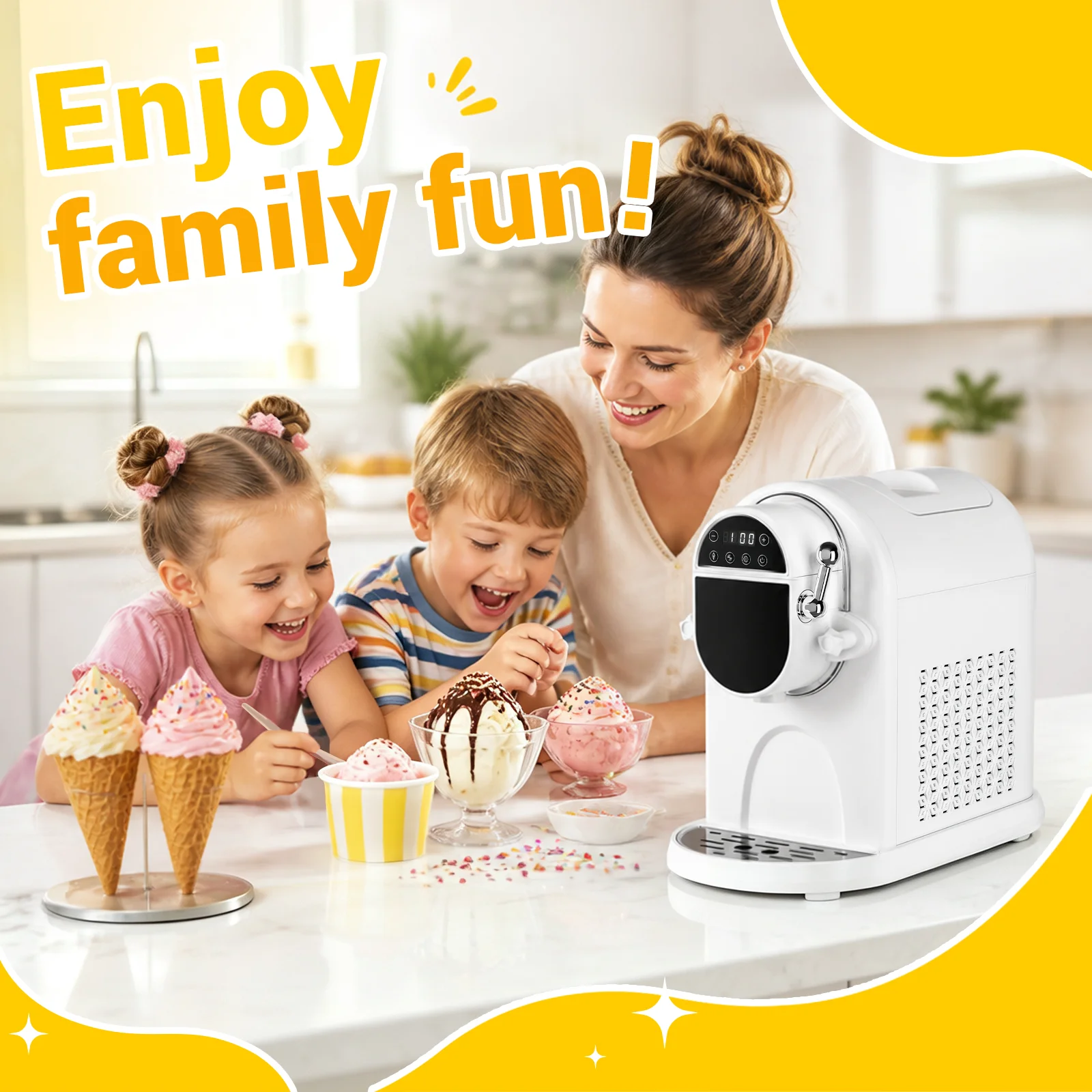 Soft Serve Ice Cream Machine 1.25Qt | No Pre-Freezing Countertop Ice Cream Maker for Home | Built-In Compressor | Adjustable Hardness, LED Display | Frozen Yogurt, Dairy Free