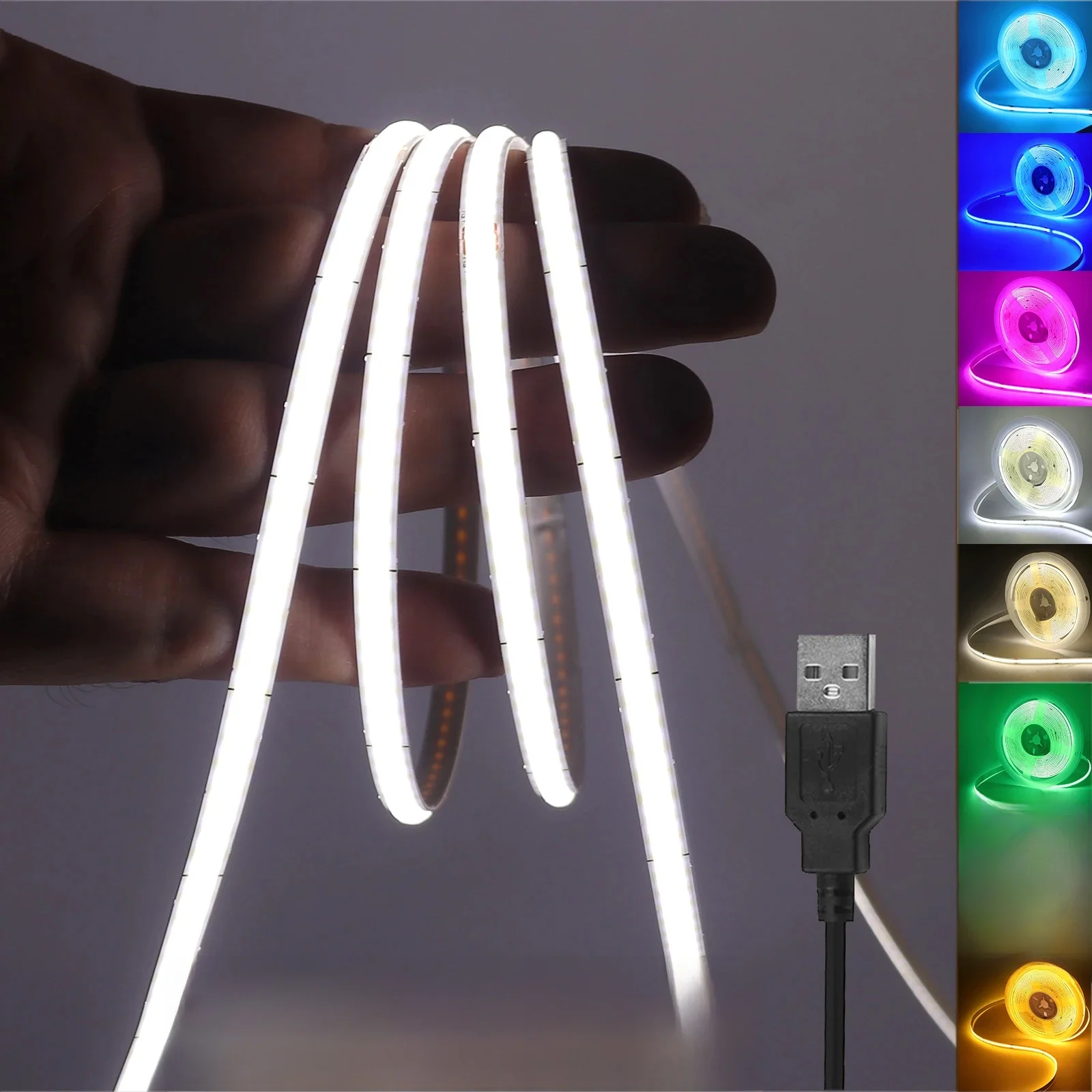 5V USB Cob Streifen Breite 3mm 5mm 8mm gelb/Eisblau/grün/weiß/rosa/rot Wohnkultur TV Hintergrund beleuchtung flexible Band Seil LED Licht