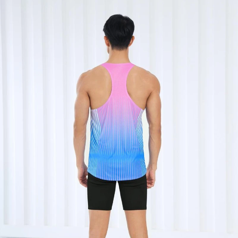 Men Athletic Running Tank Top 2024 Summer Gradient Gym Sleeveless tshirt Ultra Lightweight Marathon Singlet Y-Back Workout Vest