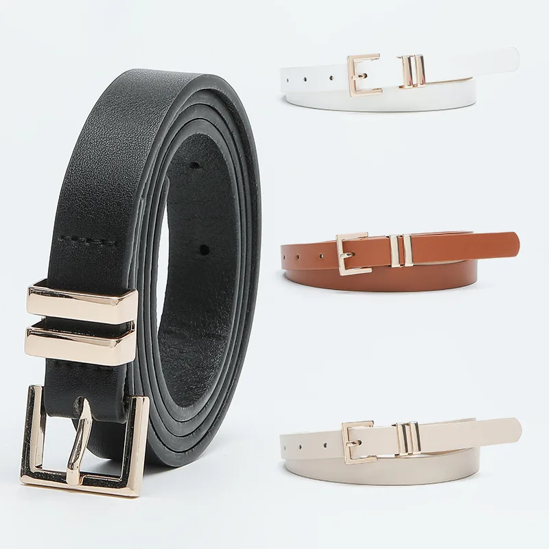 

Hot Sale Thin Belt with Metal Needle Buckle Faux Leather Women's Belt for Jeans Pants Decorative Belt