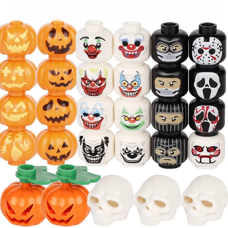 Bricolage ville Halloween citrouille accessoires blocs de construction vue sur la rue ferme tête chapeaux Expression squelette briques amis jouet garçon