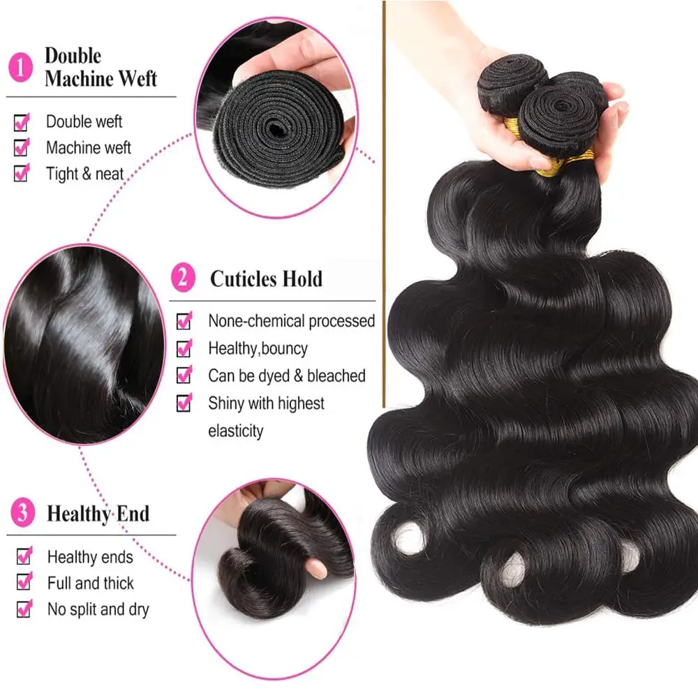 Extensiones de cabello humano brasileño, mechones ondulados con cierre de parte libre, encaje Frontal suizo transparente de 13x4, color negro Natural # 1B