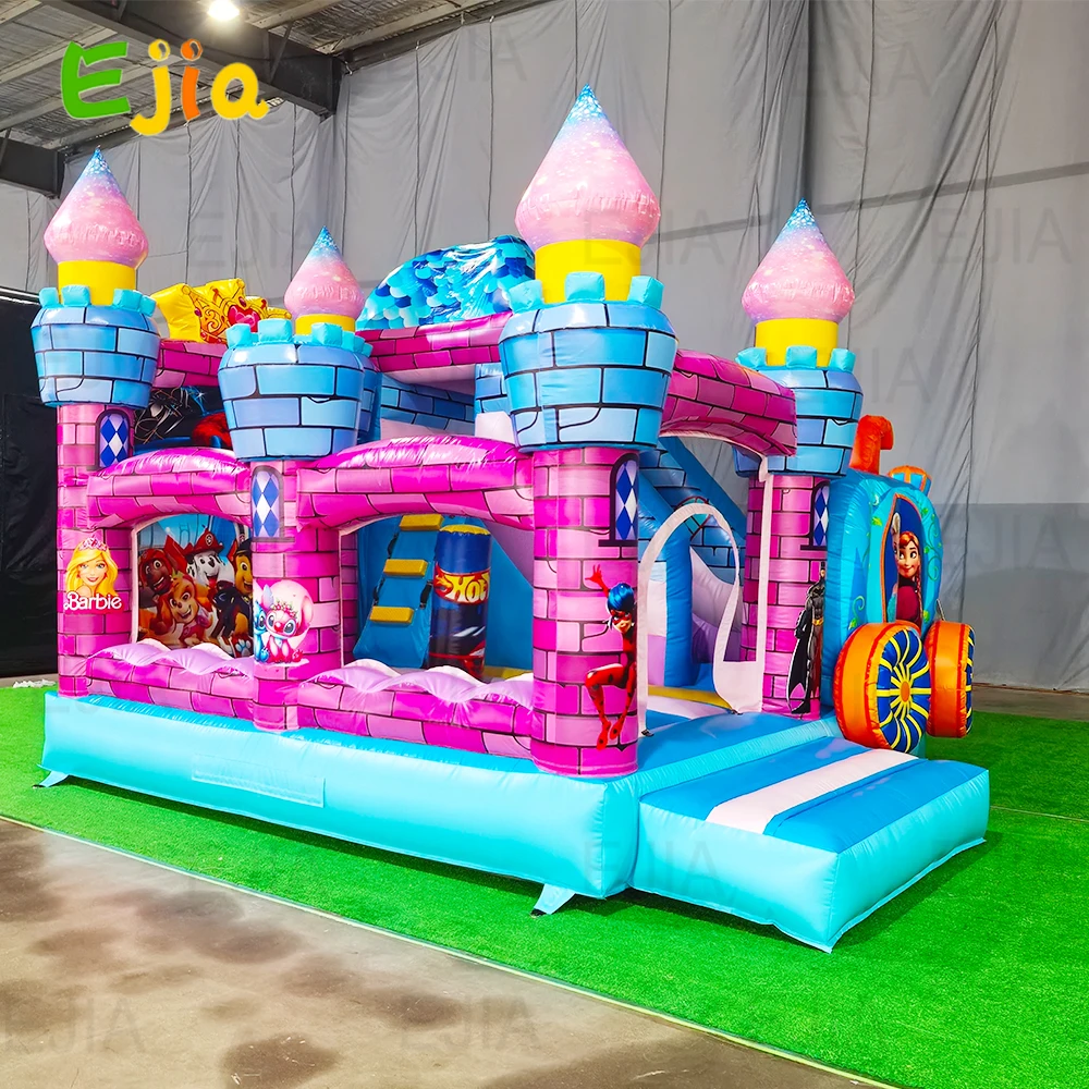 Komersial Warna-warni Putri Gadis Tema Rumah Bouncing Tiup Trampolin Combo Jumping Castle Combo Slide House Untuk Pesta