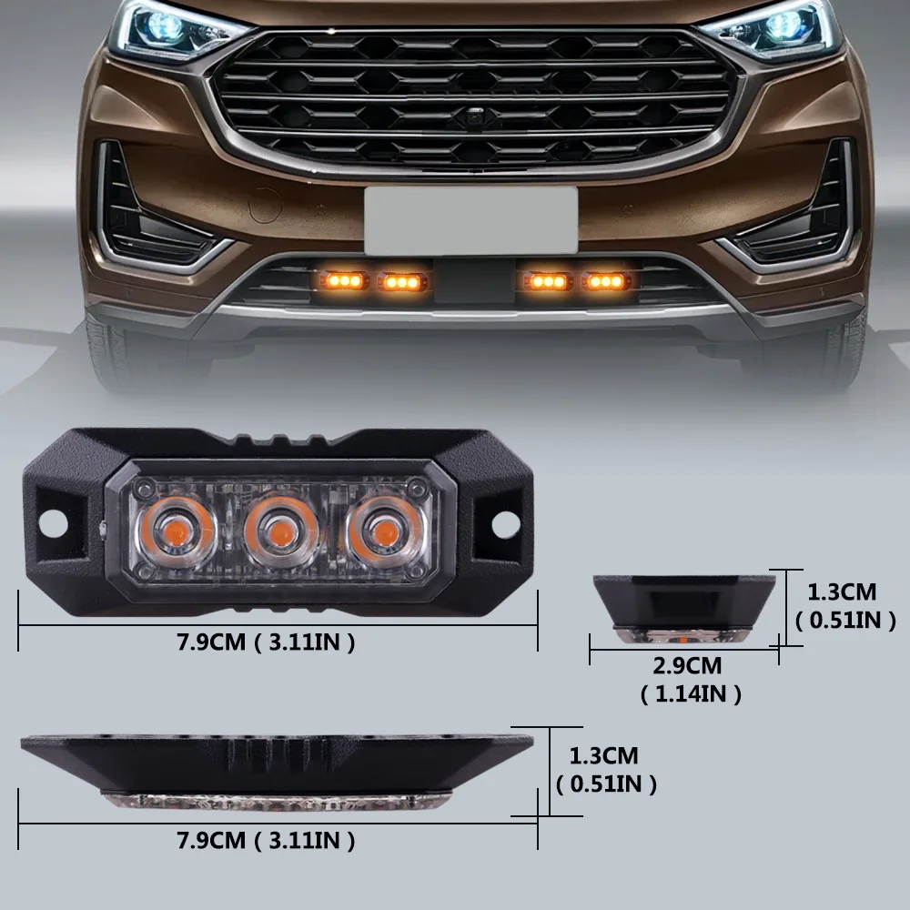 4pcs 3Led Strobe Warning Light Strobe Grille Flashing Lightbar Truck Car Beacon Lamp Traffic Light 12V 24V Car Light