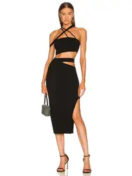 Women's Bandage Suit 2022 Summer 2 Two Piece Sets Sexy Bodycon Cut Out Cropped Top & Long Midi Skirt Club Evening Party Outfit