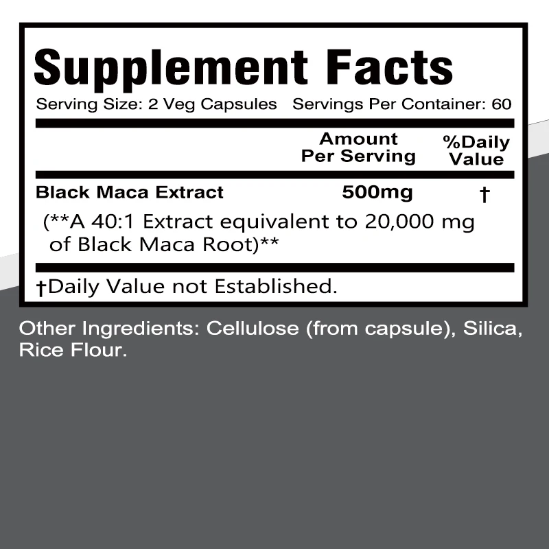 Black Maca Supplement - Promotes Power and Muscle Growth, Increases Energy, Endurance and Muscle Mass - 120 Capsules