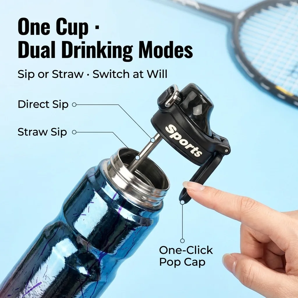 Taience 99% Titanium Tumbler 630ml Large Capacity Insulated Sports Water Bottle with Straw for Gym Camping