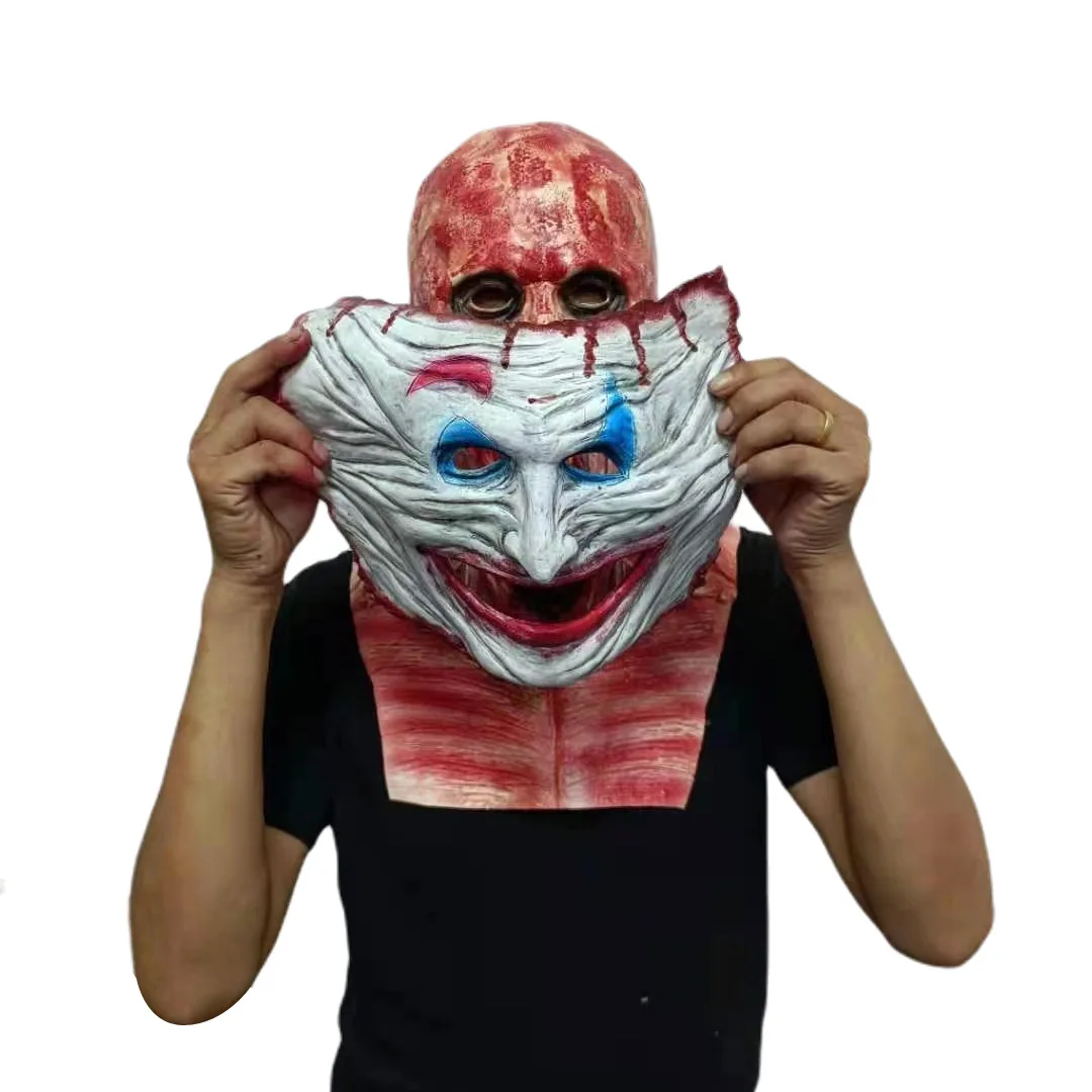 Joker Jack Clown Horror maska lateksowa dwuwarstwowa lateksowa czaszka maska na twarz ruchome usta Halloween przerażające rekwizyty do Cosplay