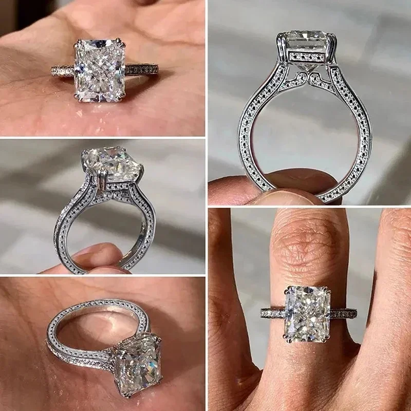 Huitan Geometrische Kristallen Zirconia Ringen voor Vrouwen Bruiloft Verlovingsband Accessoires Klassieke Eternity Sieraden Drop Ship - afbeelding 2