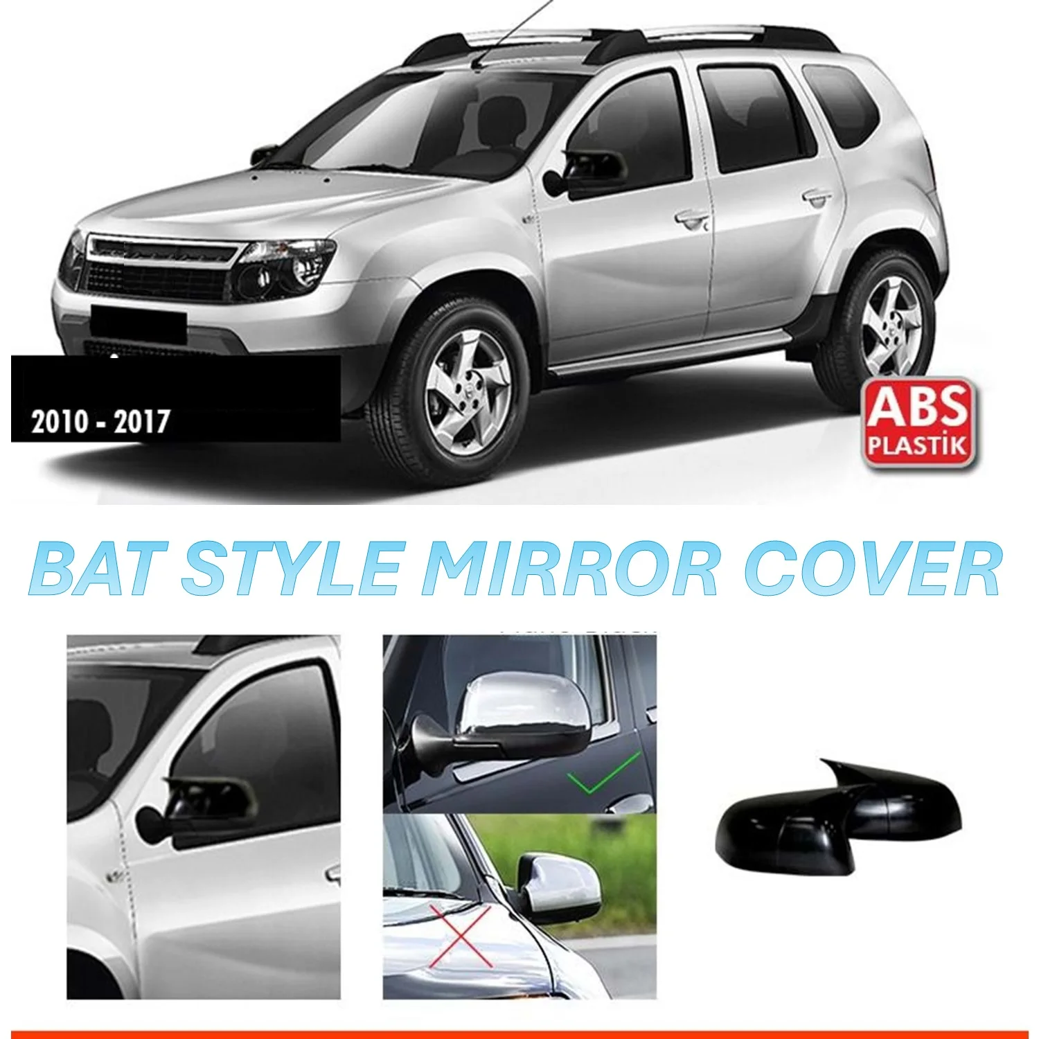 2 Pieces Rearview Mirror Cover For Dacia Duster MK1 2009-2018 Side Wing RearView Mirror Case Cover Glossy Black Car Shields