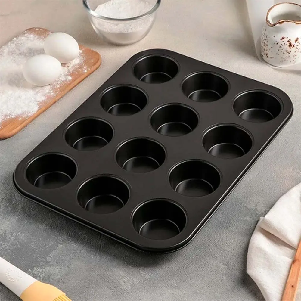 Molde para 12 cupcakes. Molde de acero inoxidable. 34.5x26.5x2.5cm Moldes para pastelería y repostería. Cupackes, Magadalenas, Galletas, Tartas.