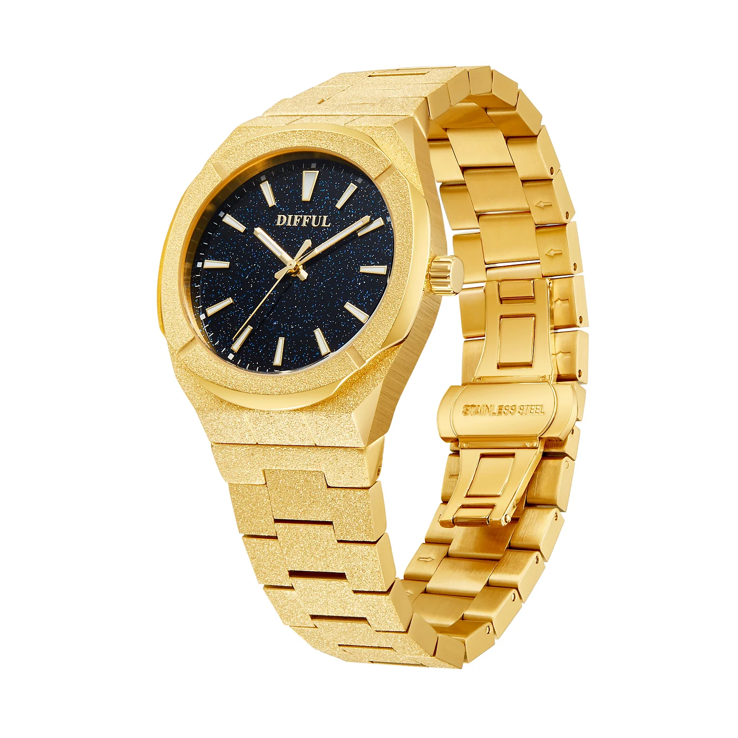 DIFFUL Aço Inoxidável 5ATM À Prova D 'Água Estrela Poeira Mostrador Luminoso Mãos Homens Relógio Esmerilhado