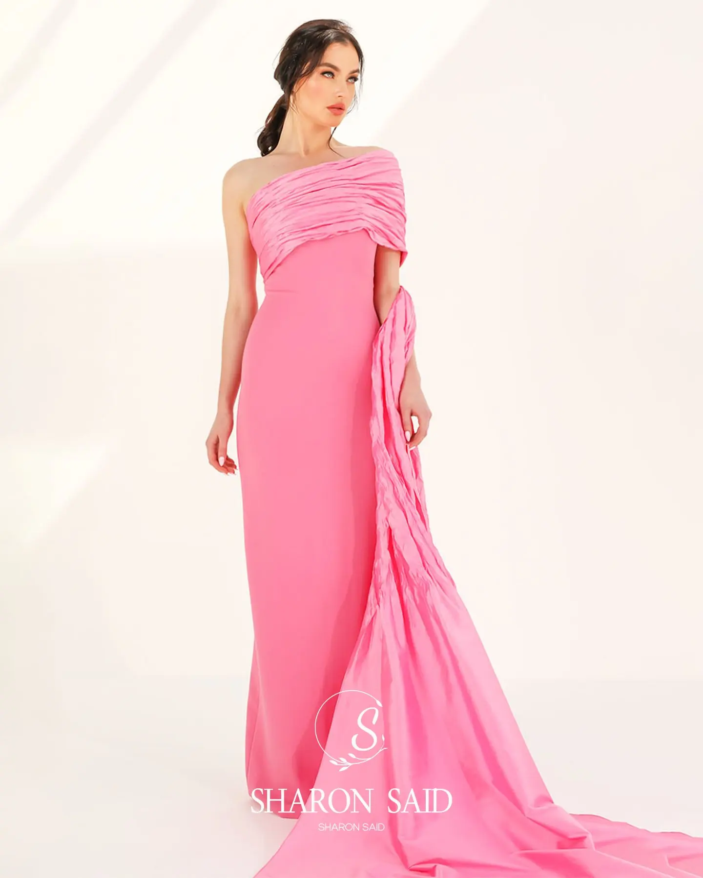 Sharon Said Dubai Pink Strapless Evening Dresses with Overskirt Fuchsia for Women Wedding Formal Gown SF448 Customized