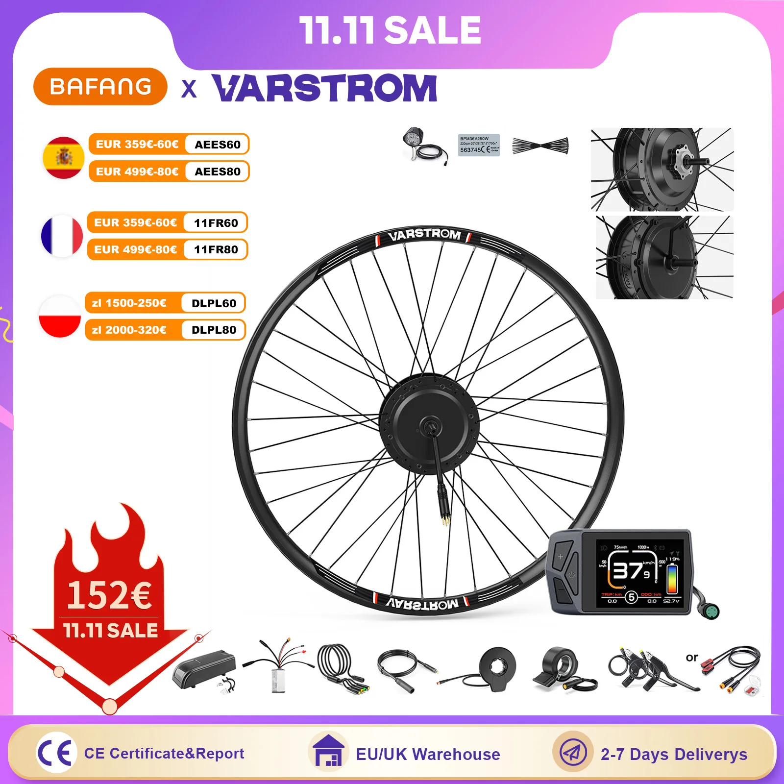 BAFANG 48V 500W Front Hub Conversion  Motor Kit 26 28 29 Inch 700C Front Wheel Motor Kits For Electric Bicycle Hub Conversion