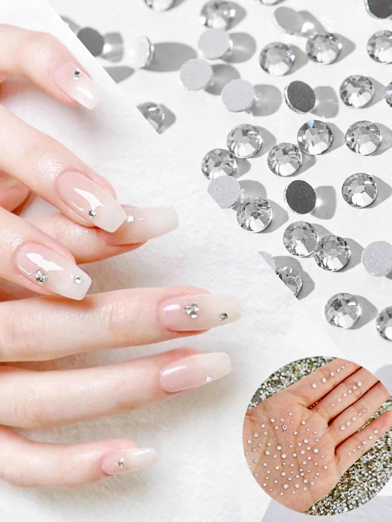 Adornos de uñas de circonita redondos, coloridos y brillantes, de varios tamaños, aproximadamente 1440 piezas por paquete, cristal con incrustaciones de diamantes de vidrio para manualidades.