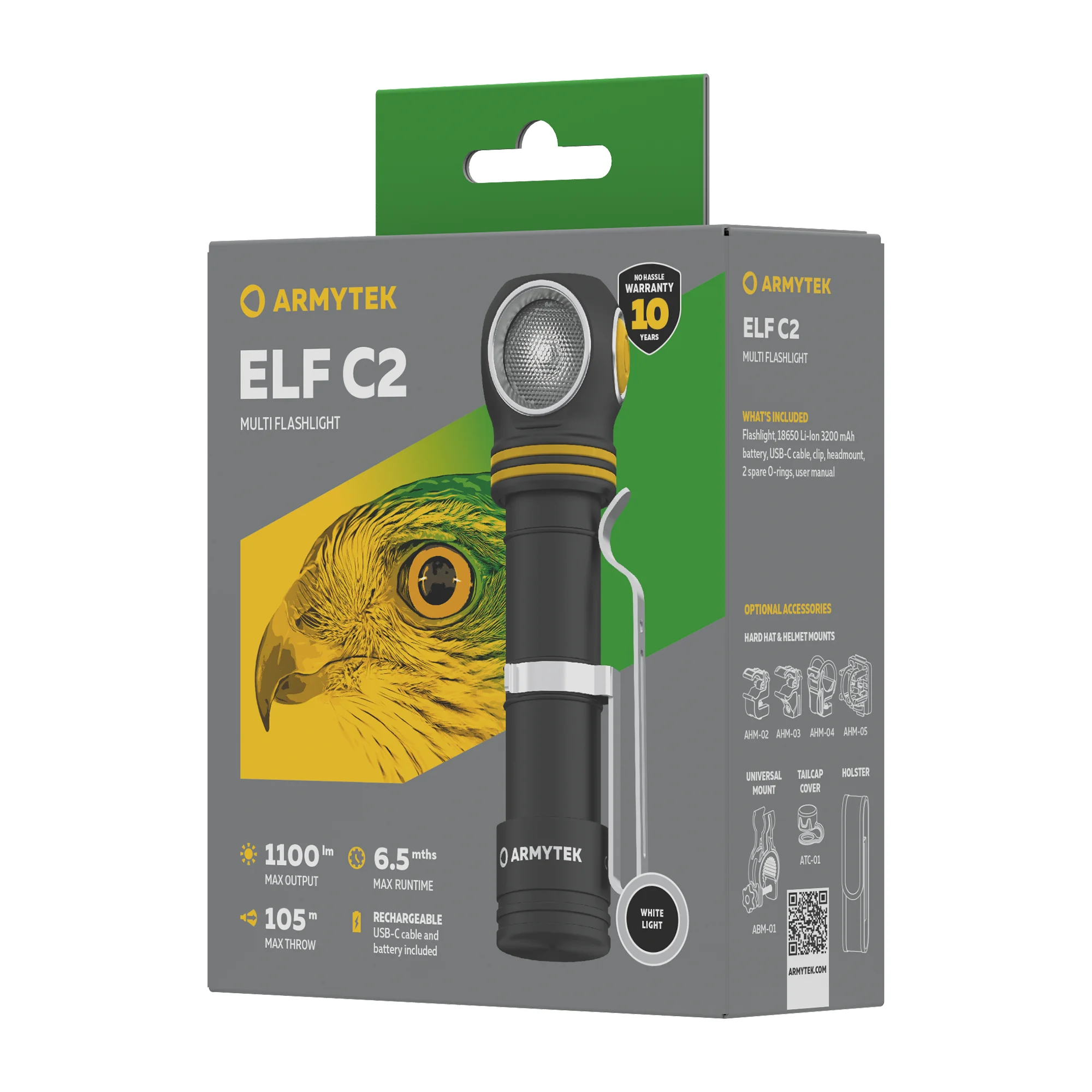 LED Headlamp Armytek Elf C2 Multi Flashlight USB-C Rechargeable (F05103C/F05103W)