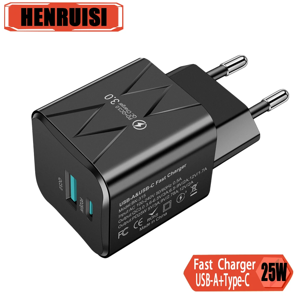 25W USB Type C Fast Charging QC3.0 Wall Charger For iPhone 15 14 13 Xiaomi 14 Samsung EU/US/KR Plug Mobile Phone Quick Charger