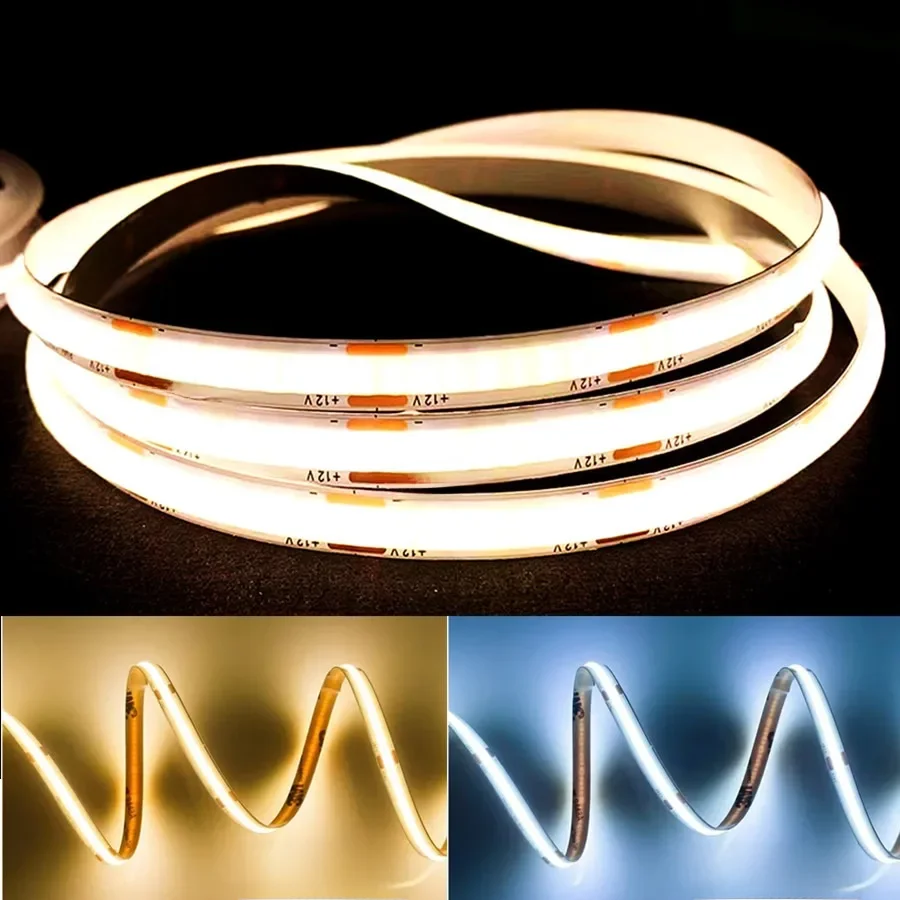 Bandes LED COB 12V 24V 5M 4M 3M 2M 1M 320LEDs/M Haute Densité Ruban LED Flexible 3000K 4000K 6000K Décoration Cuisine Chambre 8mm