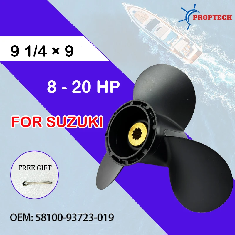 

Propeller 58100-93723-019 for Suzuki 8 9.9 15 20 HP Outboard 9 1/4 * 9 Aluminum Alloy Screw with 10 Spline Tooth Boat Accessory