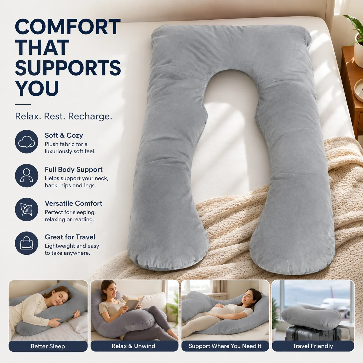 U Shaped Pregnancy Pillow for Maternity Support