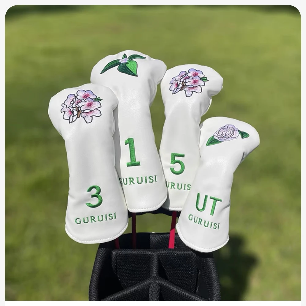 

Головные уборы для гольф-клуба Деревянные чехлы на голову Цветочный дизайн Driver Fairway Hybrid Woods Головной убор Белый PU Кожаная голова премиум-класса