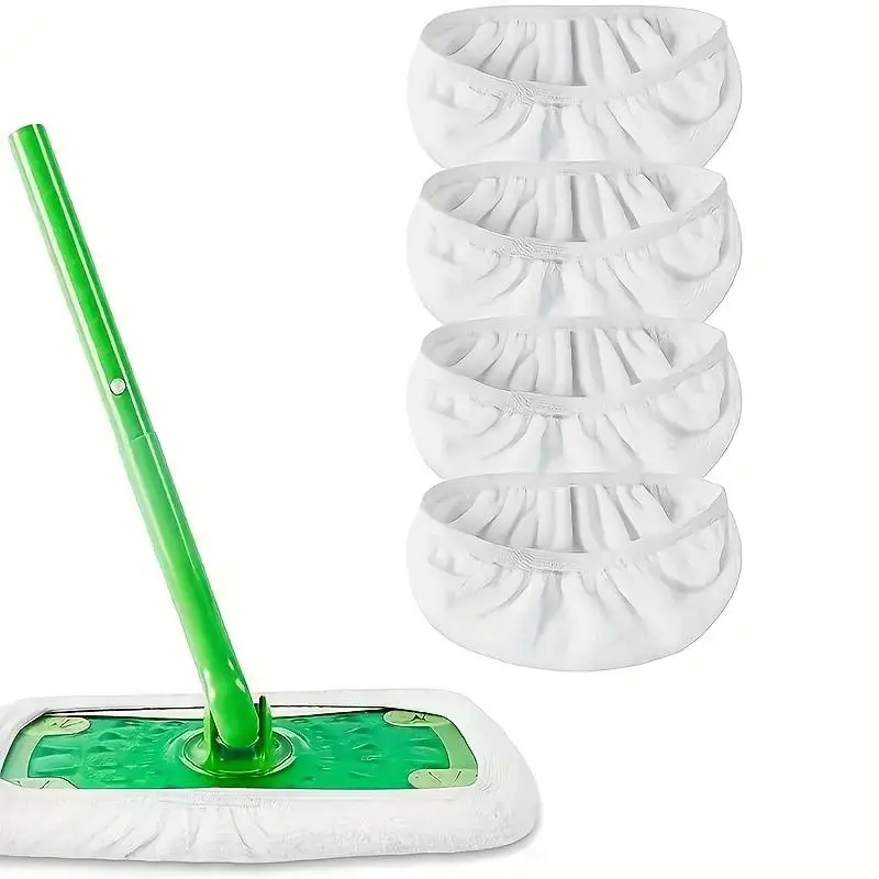 

4 сменных белых сменных тряпки для швабры, которые можно стирать в машине, многоразовые, подходят для дома, школы и мебели. Необходимые чистящие средства.