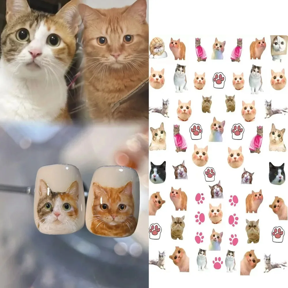 Autocollant pour Nail Art, petit chat timide, dessin animé Kawaii, chien Corgi, décalcomanies pour ongles, auto-adhésif, imperméable, décoration d'ongles en forme d'animal