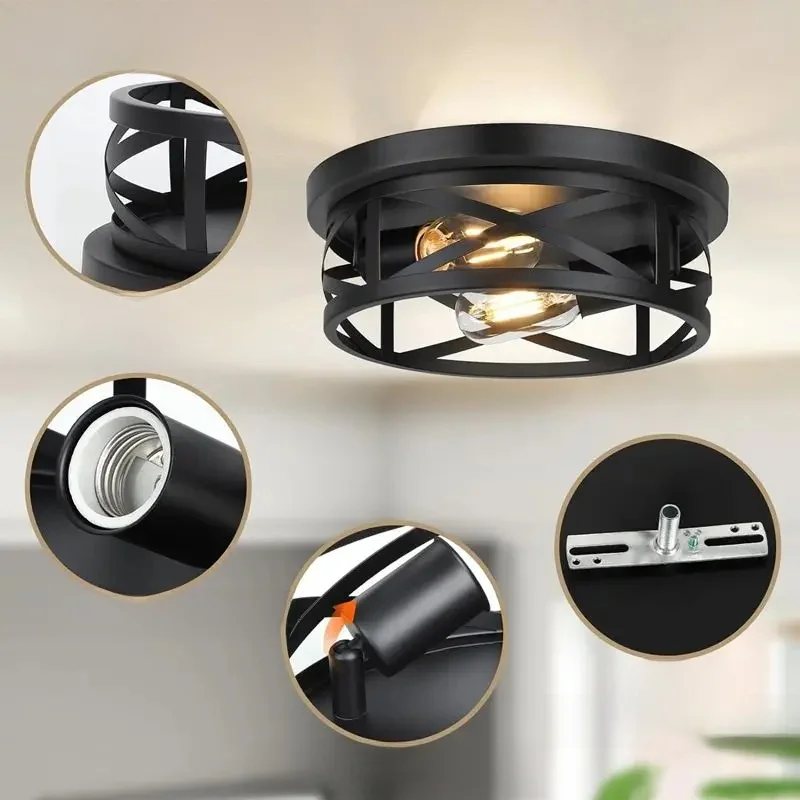 Ceiling Light Black Bedroom Living Room American Rural Industrial Style Retro Creative Study Staircase Hallway Entrance Light