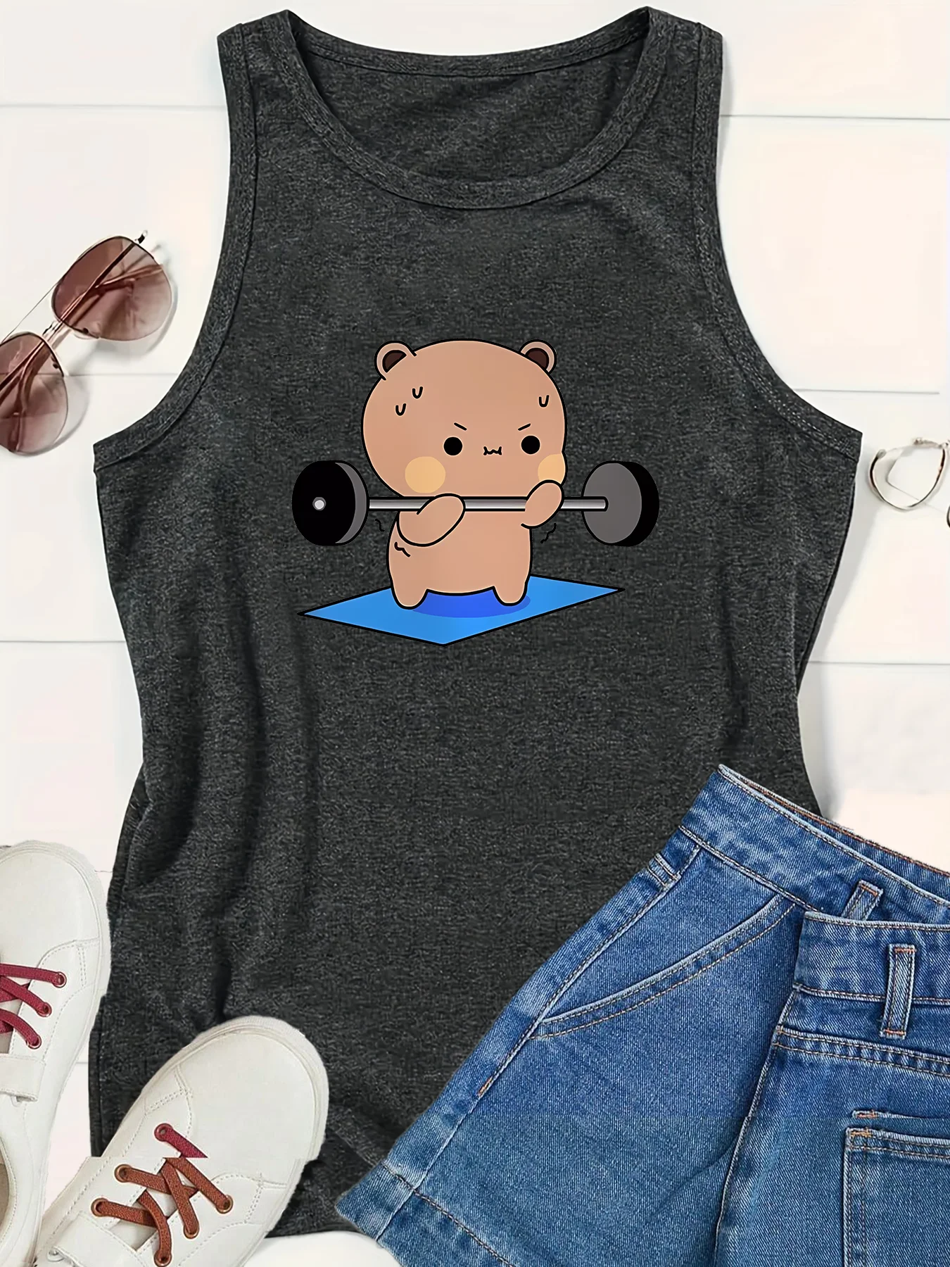 Cute Kid Weightlifting Safety Women's Tank Top Loose O Neck Sleeveless Casual Tank Top Women's Clothing