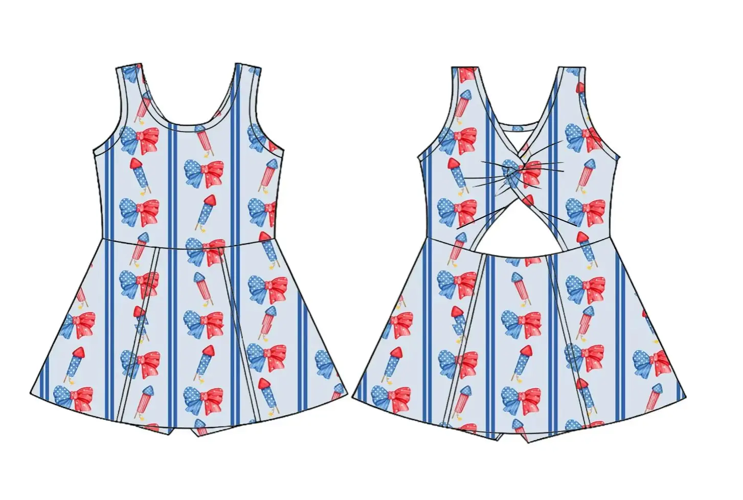 Children's clothing 3-piece set star print July 4th Sleeveless short skirt girl set dress halter girl Boutique children's s set