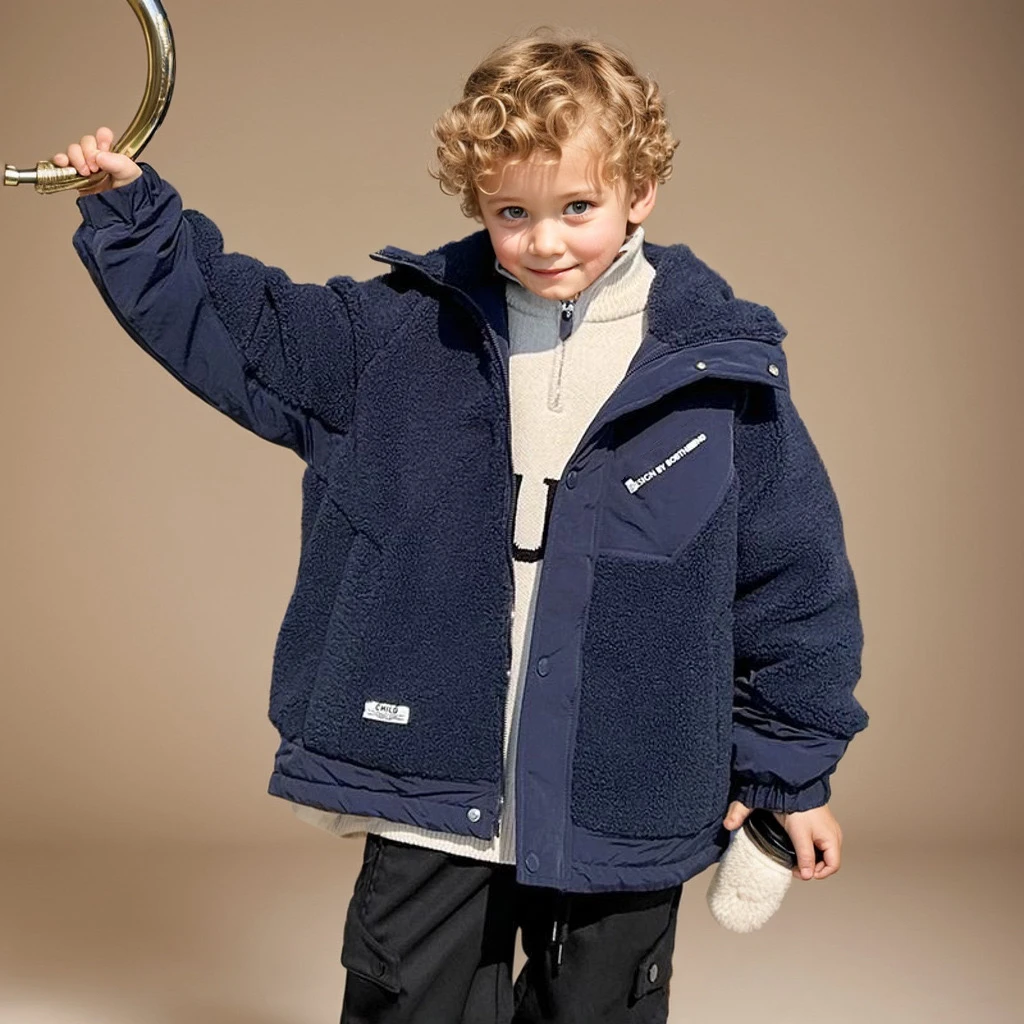 Fashion Baby Boy Winter Cotton-padded Hooded Jacket Thick Infant Toddler Child Warm Lamb Wool Coat Outwear Baby Clothes 3-16Y