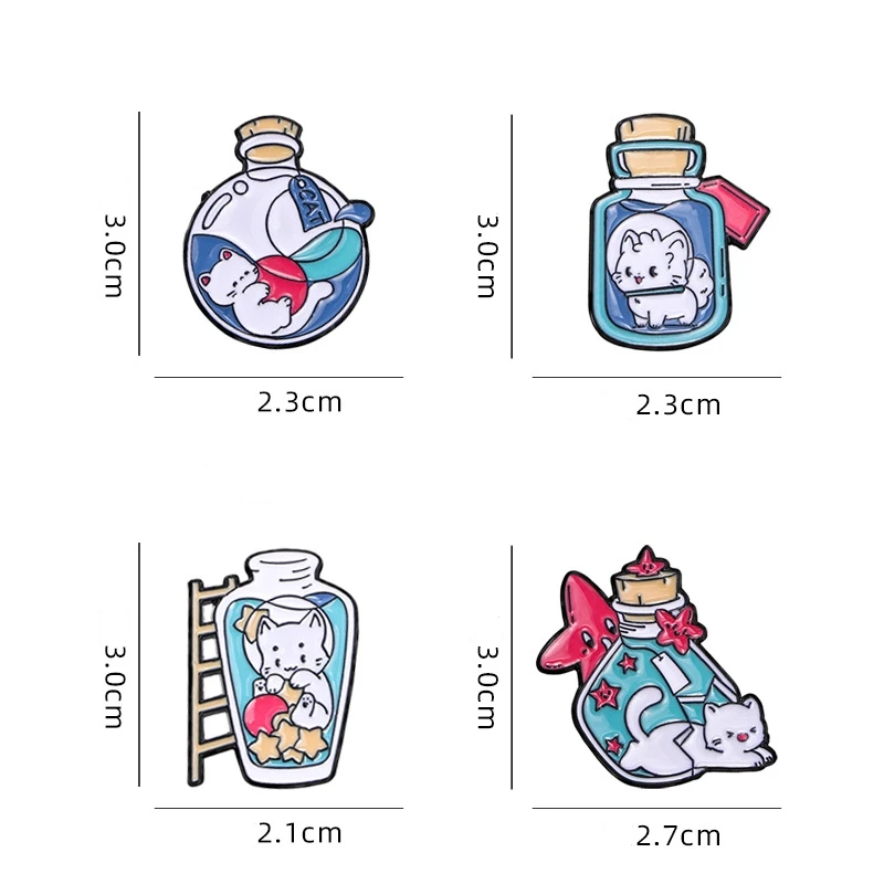 Cute Cartoon White Cat Drifting Bottle Enamel Brooch Creative Lapel Pin Badge Backpack Clothing Hat Accessories