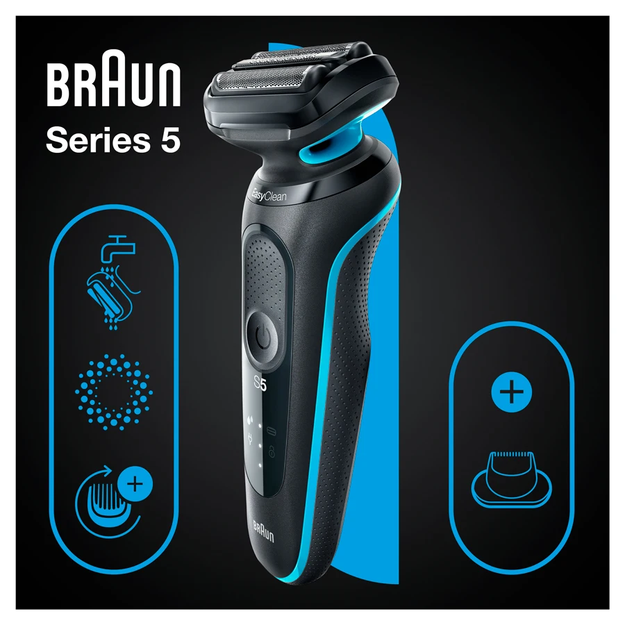 브라운 시리즈 5 51-M1200s 남성용 전기 면도기, 무선 습식 및 건식 이지클린 시스템, 자율 최대 50 분 전기 면도기