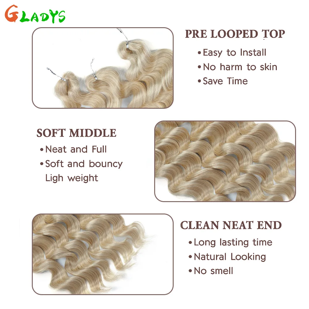 3 قطعة/السواحل شقراء الكروشيه وصلات شعر 26 بوصة كروشيه اصطناعي شعر الجسم موجة تجديل وصلات شعر لجميع المواسم