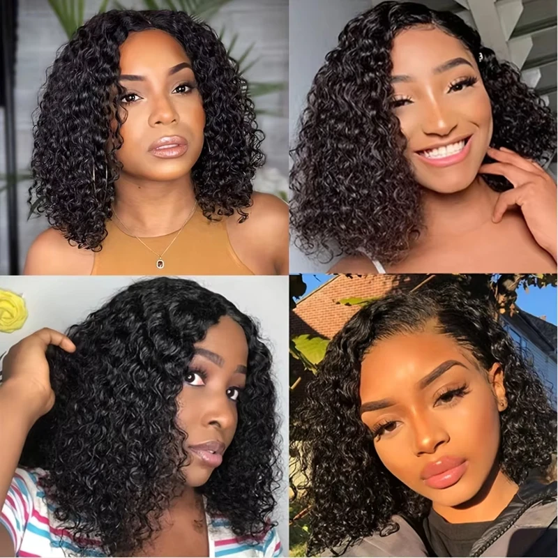 13x4 Short Bob Wig Human Hair Transparent 4x4 Bob Lace Front Wig Human Hair For Women 180% Density Virgin Hair Natural Black # 1B